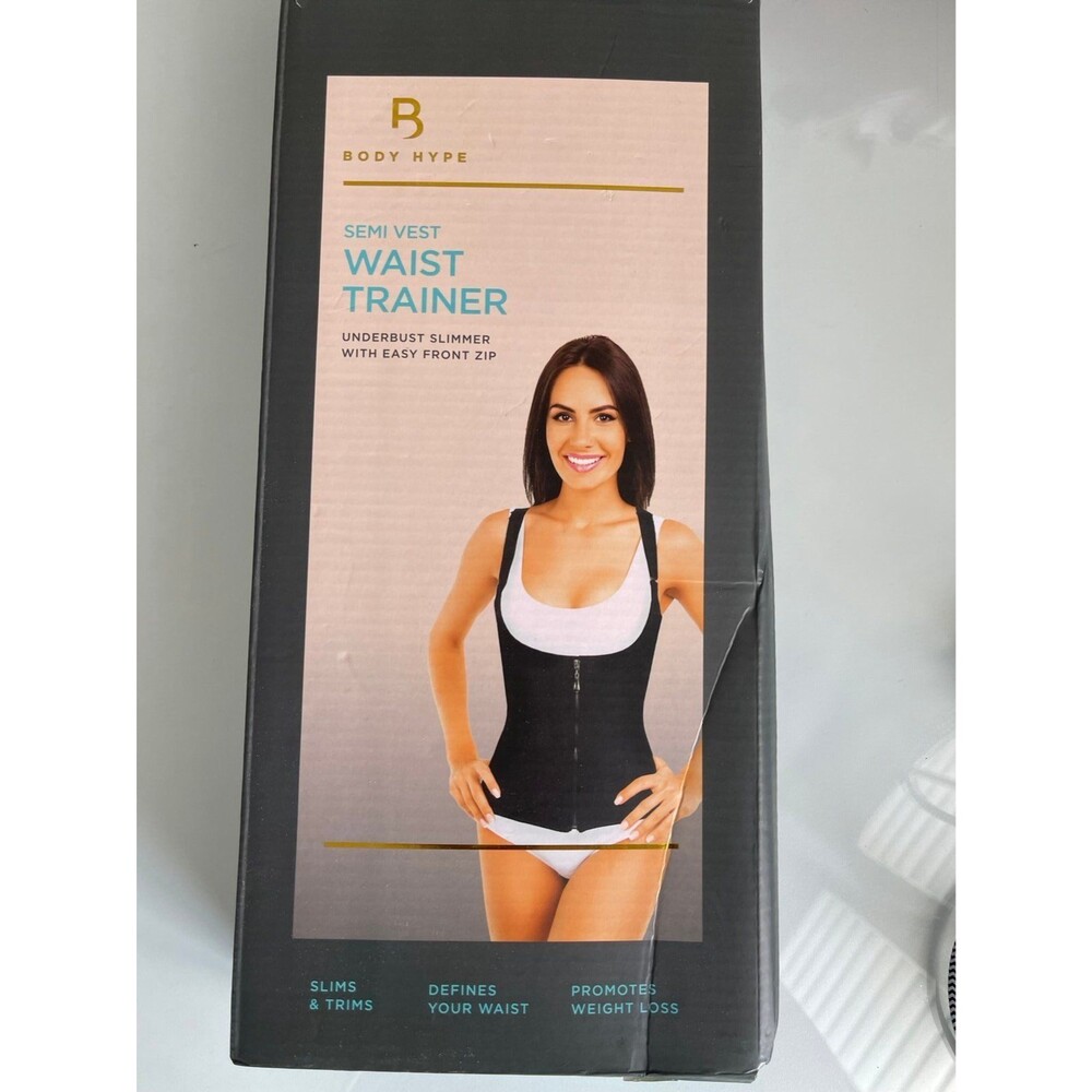 Body Hype Semi Vest Waist Trainer Underbust Full Zip Adjustable Strap Black XL